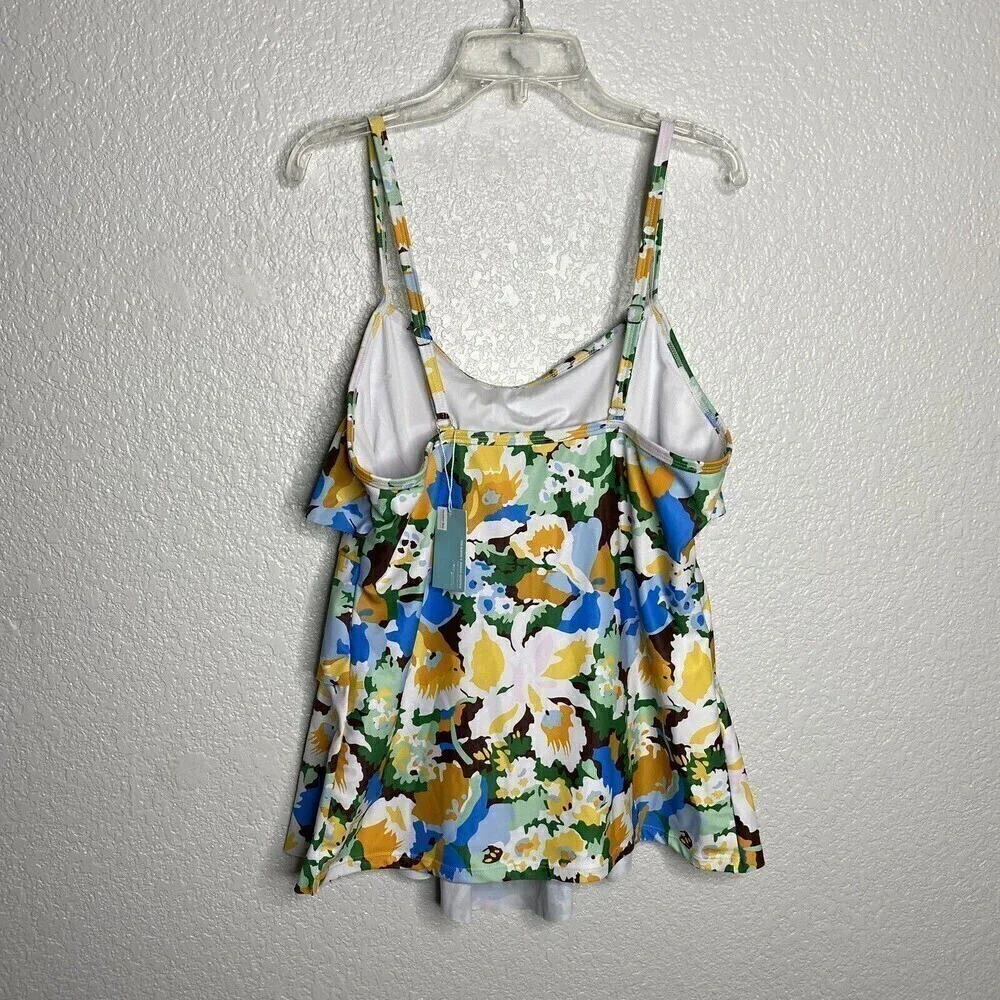 Summer Mae Women's Blue Pink‎ Halter Tankini Swim Top Padded Bra Size Large New